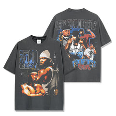 Vintage 50CENT Printed Short Sleeve T-Shirt Vintage Loose Heavyweight Crew Neck Hooded Sweater For Men And Women