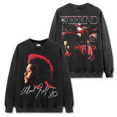 Hip Hop Bonsai Brother The Weeknd Double Sided Printed Short Sleeve T-Shirt Loose Crew Neck Hooded Sweater