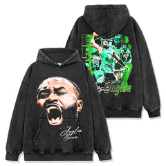 Vintage Jaylen Brown Double-Sided Printed Short Sleeve T-Shirt Washed Long Sleeve Loose Hooded Sweater