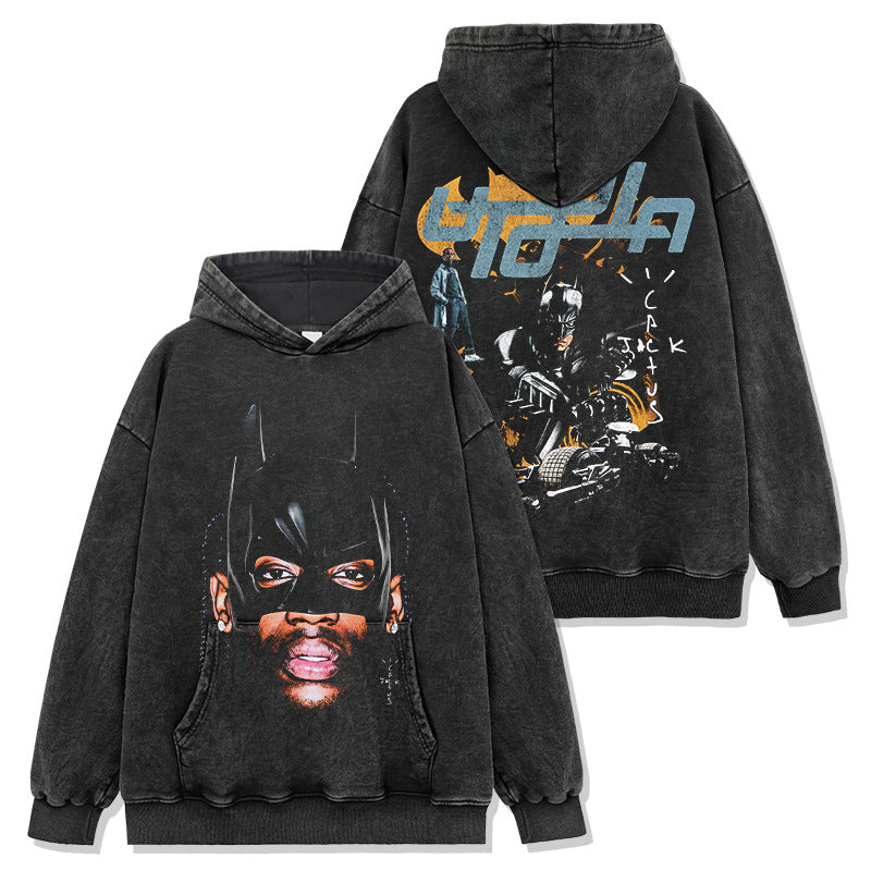 Hip Hop Rap Travis Scott Double Sided Printed Short Sleeve T-Shirt Washed High Street Heavy Cotton T