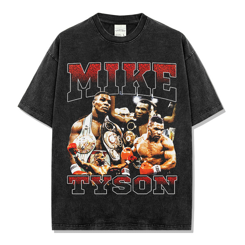 Vintage Tyson Boxer Tyson Printed Short Sleeve T-Shirt vintage washed heavy cotton trendy men t