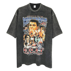 Vintage Ali Muhammad Ali Printed Short Sleeve T-Shirt Washed Heavy Cotton Vintag Tide T