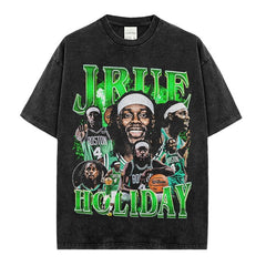 Vintage Halle Wear Holiday Printed Short Sleeve T-Shirt Washed Casual Long Sleeve Crew Neck Hooded Sweater