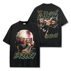 Hip Hop Brown Chris Brown Printed Short Sleeve T-Shirt Washed Long Sleeve Loose Hooded Sweater Men