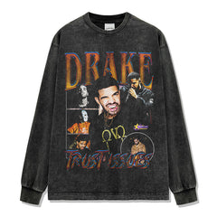 Hip Hop DRAKE Drake Printed Short Sleeve T-Shirt Washed Long Sleeve Crew Neck Loose Hooded Sweater