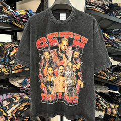 Vintage Seth Rollins Printed Short Sleeve T-Shirt Washed Heavy Cotton T