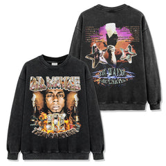 Hip Hop Lil Wayne Print Wash Short Sleeve T-Shirt Casual Crew Neck Hooded Sweatshirt Men