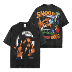 Vintage Lord Dog SNOOP DOGG Printed Short Sleeve T-Shirt Loose Heavy Crew Neck Hooded Sweater Men