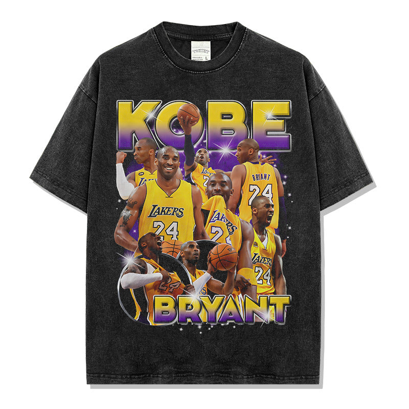Vintage Trend KOBE Printed T-Shirt Vintage Washed Heavy Casual Short Sleeve Trend