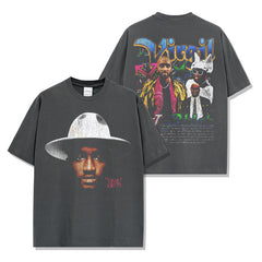 Virgil Abloh Printed Washed Short Sleeve T-Shirt Crew Neck Loose Hooded Sweater Men