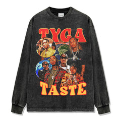 Hip Hop Michael Tyga Print Short Sleeve T-Shirt Washed Long Sleeve Loose Heavy Hooded Sweatshirt Men