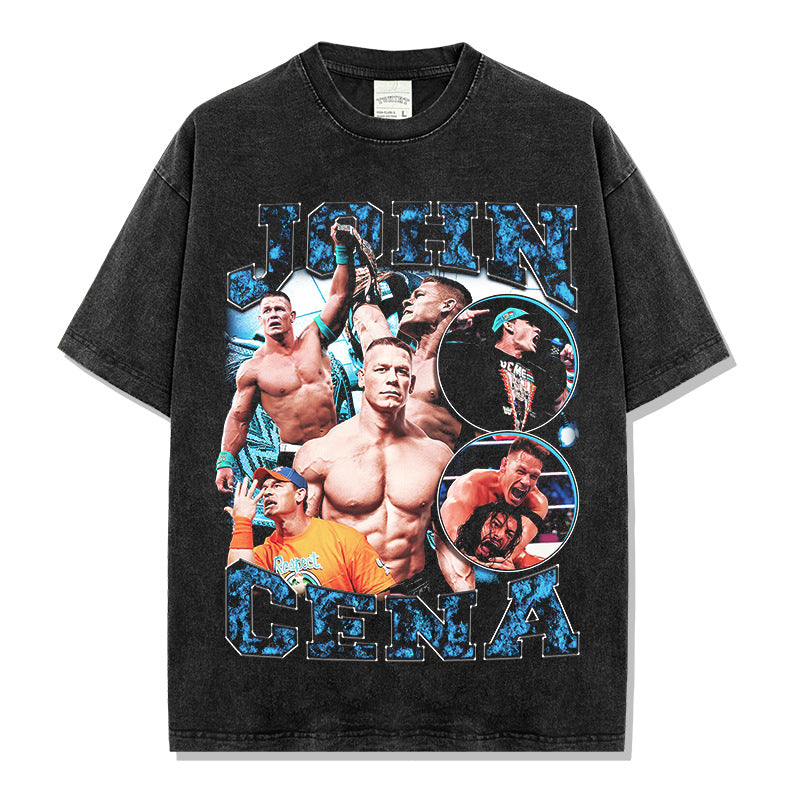 Vintage John Cena Printed Short Sleeve T-Shirt Vintage Washed Blockbuster T