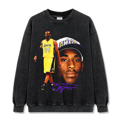 Vintage KOBE Kobe Printed Short Sleeve T-Shirt Washed Old Long Sleeve Loose Hooded Sweater