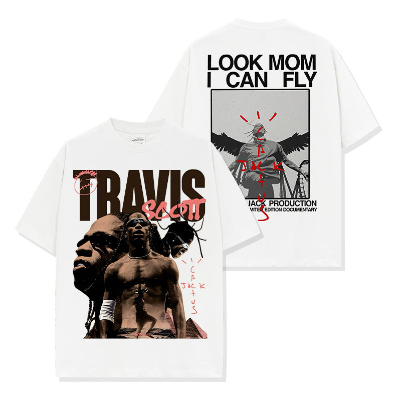 Vintage hip-hop Travis Scott print short-sleeved t-shirt long-sleeved crewneck heavyweight hoodie