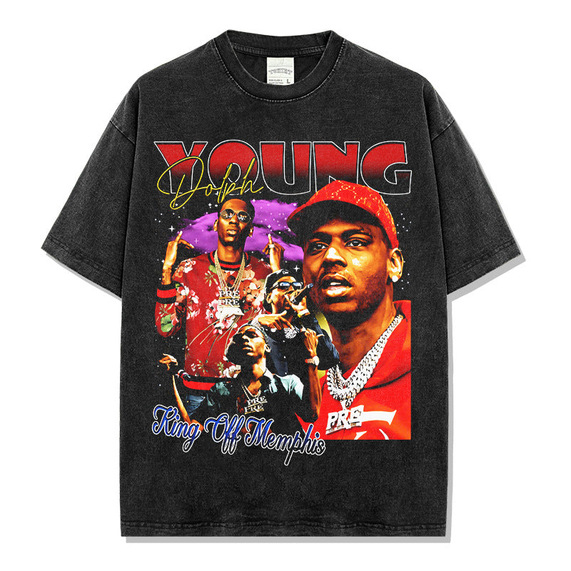 Hip Hop Young Thug Print Washed Crew Neck Long Sleeve Loose Hooded Sweater Men's Couple Shirt Tide