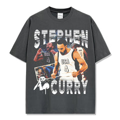 Vintage Curry CURRY Printed Short Sleeve T-Shirt Washed Long Sleeve Heavy Crew Neck Hooded Sweater Men's Trend