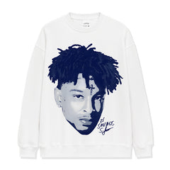 Vintage Hip Hop 21 SAVAGE FIX Printed Short Sleeve T-Shirt Cotton Crew Neck Long Sleeve Loose Hooded Sweater