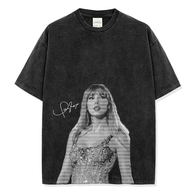 Taylor Swift Mildew Printed Short Sleeve T-Shirt Men's and Women's Summer Casual Loose Vintage Tide