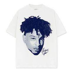 Vintage Hip Hop 21 SAVAGE FIX Printed Short Sleeve T-Shirt Cotton Crew Neck Long Sleeve Loose Hooded Sweater