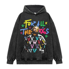 Hip Hop Tide Drake DRAKE Printed Short Sleeve T-Shirt Washed Old Long Sleeve Loose Hooded Sweater Men