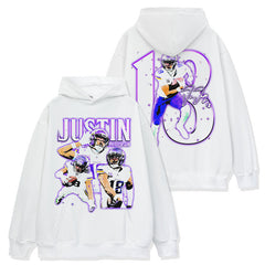 Justin Jefferson Printed Short Sleeve T-Shirt Heavy Cotton Long Sleeve Crew Neck Hooded Sweater