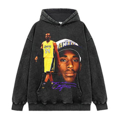 Vintage KOBE Kobe Printed Short Sleeve T-Shirt Washed Old Long Sleeve Loose Hooded Sweater