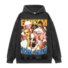 Hip Hop Tide Eminem Eminem Printed Short Sleeve T-Shirt Washed Long Sleeve Loose Hooded Sweater