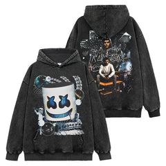 Marshmallow MARSHMELLO printed washed short-sleeved T-shirt casual crew neck hooded sweater