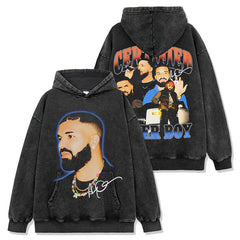 Vintage Drake DRAKE Printed Short Sleeve T-Shirt Washed Long Sleeve Crew Neck Casual Hooded Sweater Men