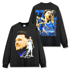 Vintage Doncic reversible print short sleeve T-shirt heavy cotton long sleeve crewneck hooded sweatshirt