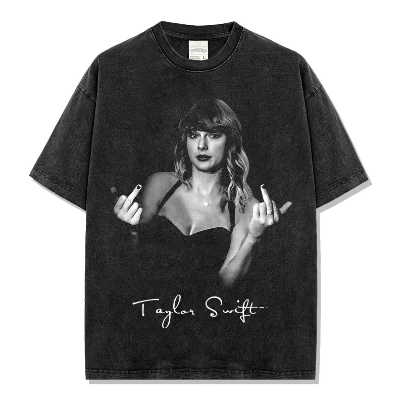 Simple Taylor Swift Mildew Printed T-Shirt Vintage Loose Cotton Short Sleeve ins Tide
