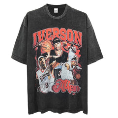 Vintage Iverson Allen Iverson Printed Short Sleeve T-Shirt Washed Heavy Cotton Top T