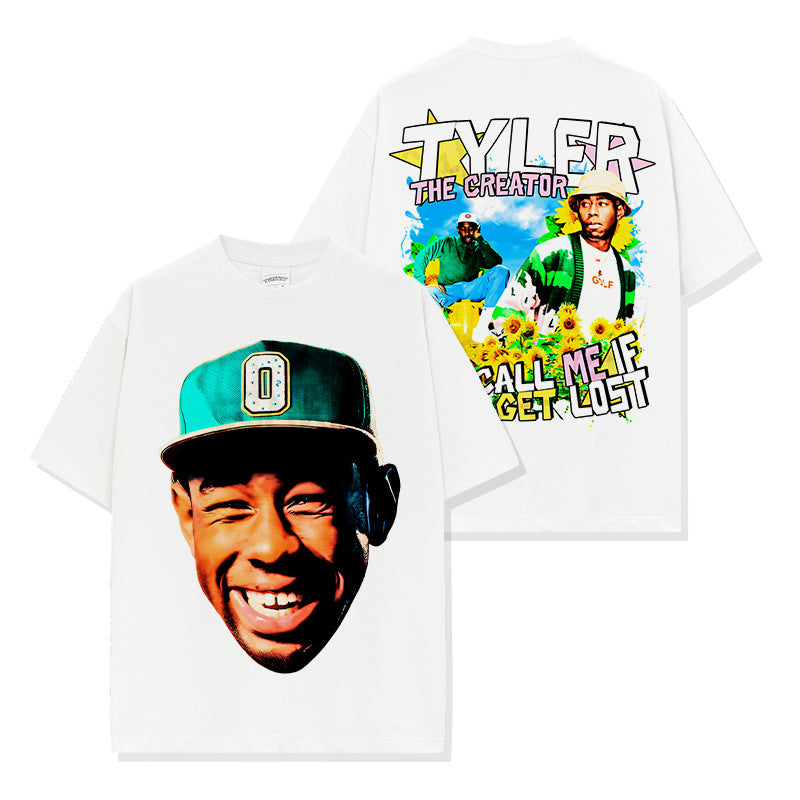 Hip Hop Tyler the Creator Printed Short Sleeve T-Shirt Long Sleeve Crew Neck Washed Hooded Sweater