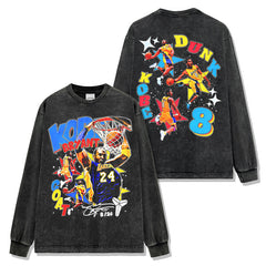 Retro star KOBE printed short-sleeved T-shirt washed and old heavy long-sleeved crew neck NBA hooded sweater men