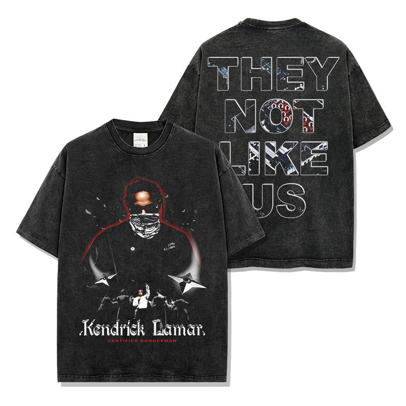 Vintage Kendrick Lamar Print Short Sleeve T-Shirt Crew Neck Hooded Sweater Men