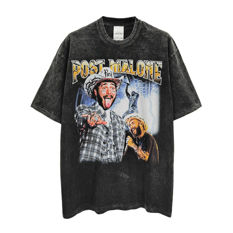 Post Malone Potts l Printed T-Shirt Vintage Washed Loose Heavyweight Crew Neck Short Sleeves