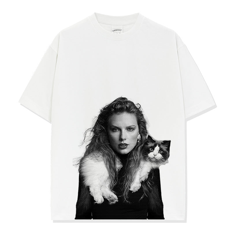 Taylor Swift Mold Print Short Sleeve T-Shirt High Street Vintage Loose Cotton T