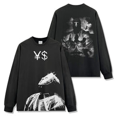 Hip Hop Kanye Kanye West Printed Short Sleeve T-Shirt Heavy Long Sleeve Crew Neck Hooded Sweater Men