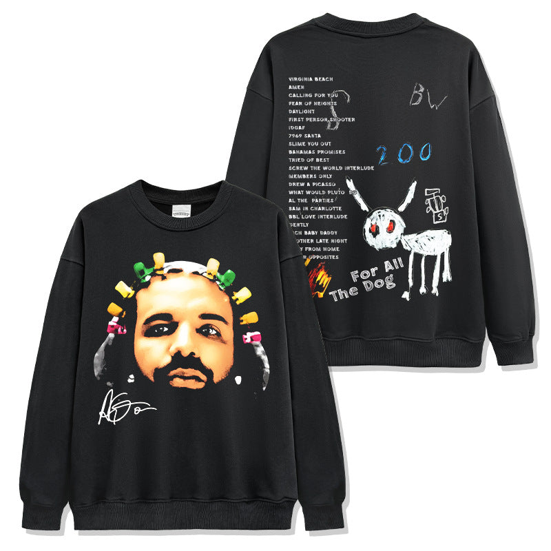 Hip Hop Drake DRAKE Printed Short Sleeve T-Shirt Washed Long Sleeve Loose Casual Hooded Sweater