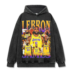 James James Printed Short Sleeve T-Shirt Old Washed Long Sleeve Crew Neck Loose Hooded Sweater Men