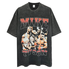 Vintage Tyson Boxer Tyson Printed Short Sleeve T-Shirt vintage washed heavy cotton trendy men t
