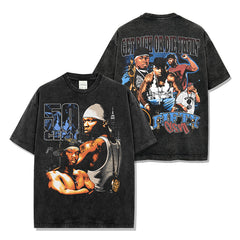 Vintage 50CENT Printed Short Sleeve T-Shirt Vintage Loose Heavyweight Crew Neck Hooded Sweater For Men And Women