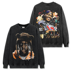 Hip Hop Lil Yachty Printed Washed Short Sleeve T-Shirt Casual Crew Neck Loose Hooded Sweater Men