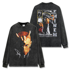 Hip Hop Eminem Eminem Printed Washed Short Sleeve T-Shirt Crew Neck Heavy Hooded Sweater Men