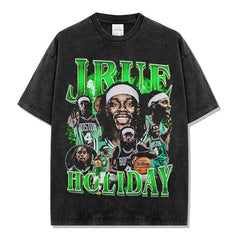 Vintage Halle Wear Holiday Printed Short Sleeve T-Shirt Washed Casual Long Sleeve Crew Neck Hooded Sweater