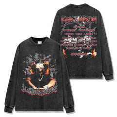 Hip Hop Ken Carson Printed Washed Short Sleeve T-Shirt Crew Neck Loose Hooded Sweater Men