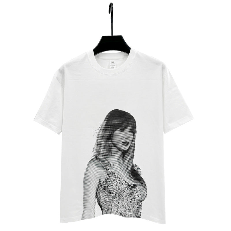 Singer Taylor Swift Swift Special Print Short Sleeve T-Shirt Heavy Loose Trendy Casual Crew Neck Small Neckline ins