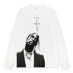 TS Hip Hop Travis Scott Printed Short Sleeve T-Shirt Loose Long Sleeve Casual Hooded Sweater Men