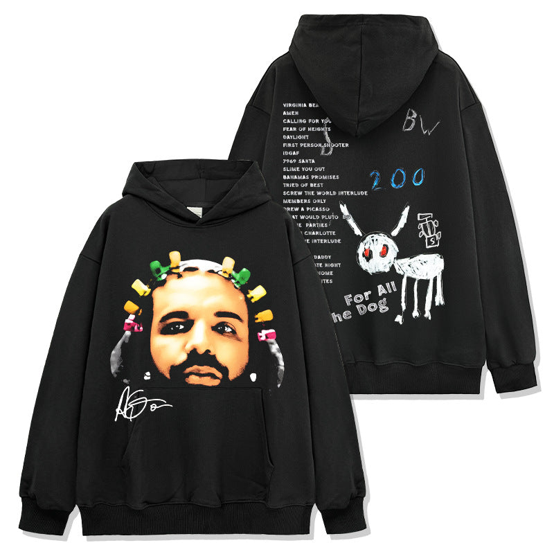 Hip Hop Drake DRAKE Printed Short Sleeve T-Shirt Washed Long Sleeve Loose Casual Hooded Sweater