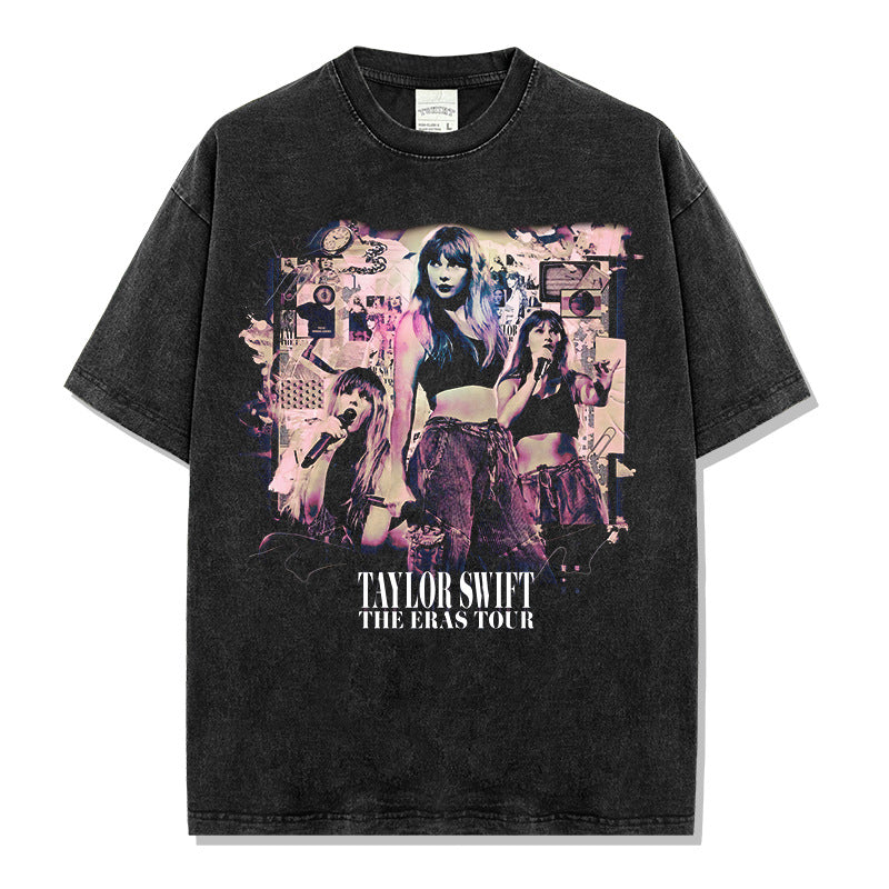 Simple Taylor Swift mildew print t-shirt Vintage heavy loose short sleeves ins tide